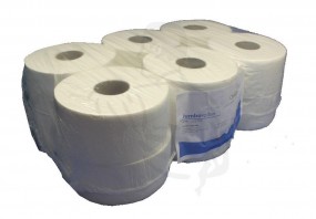 Jumbo-Toilettenpapier, 2-lg., hochweiss, 180m 100% Zellstoff, geprägt 9,5x14cm, D6/19 MiniRolle