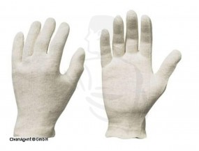 Baumwoll Trikotunterzeihhandschuh gebleicht ca. 23cm, geschichtelt, 5-Finger Gr. L/9