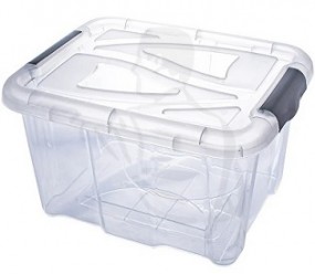 Aufbewahrungsbox mit Deckel, transparent, 30L aus Kunststoff, griffe Silber stapelbar mit Deckel