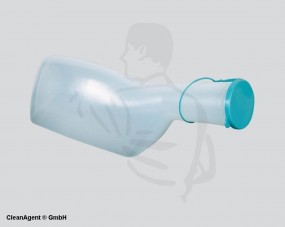 Urinflasche für Männer, eckig, 1Liter aus PP, milchig mit Deckel