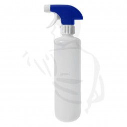 Nachfüllflasche mit Sprühpsitole blau/weiss, 1L runde Ausführung mit Griffmulde aus Kunststoff