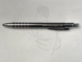 Kugelschreiber aus Edelstahl gebürtstet Luxusmodell grau mit CleanAgent Gravur