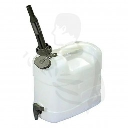 Kombi-Kanister aus Kunststoff, weiss 10L mit angesetzter Auslasstülle und Ablasshahn