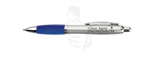 Kugelschreiber silber/blau CleanAgent mit gummierter Griffzone