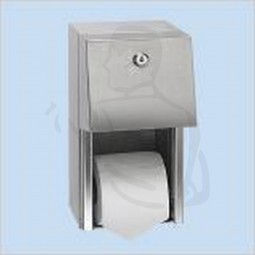 Toilettenpapierspender für 2 Kleinrollen aus Edelstahl, matt, abschließbar, im Hochformat