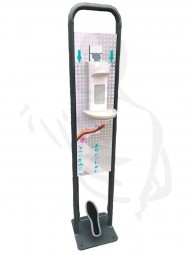 Desinfektionsstation mit Spender 500ml und Pedal Säule aus Metall und Euro-Spender aus Kunststoff