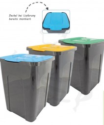 Schwingdeckeleimer, rechteckig, 50 Liter schlagfester, robuster Kunststoff (PP), GRAU/GELB