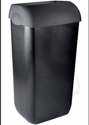 Abfallbehälter mit Flachdeckel, ca. 25 Liter aus schlagfestem weißem Kunststoff, schwarz