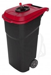 Mülltonne/behälter 100 Liter fahrbar mit 2 großen Rädern und Deckel mit Flascheneinwurf in ROT