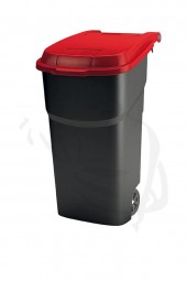 Mülltonne/behälter aus Kunststoff 100 Liter fahrbar mit 2 großen Rädern und Deckel in ROT