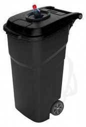 Mülltonne/behälter 100 Liter fahrbar mit 2 großen Rädern und Deckel mit Flascheneinwurf in SCHWARZ