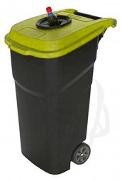 Mülltonne/behälter 100 Liter fahrbar mit 2 großen Rädern und Deckel mit Flascheneinwurf in GELB
