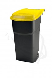Mülltonne/behälter aus Kunststoff 100 Liter fahrbar mit 2 großen Rädern und Deckel in GELB