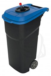 Mülltonne/behälter 100 Liter fahrbar mit 2 großen Rädern und Deckel mit Flascheneinwurf in GRAU