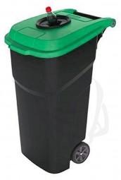 Mülltonne/behälter 100 Liter fahrbar mit 2 großen Rädern und Deckel mit Flascheneinwurf in BLAU