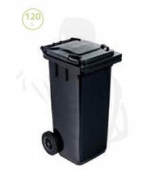 Mülltonne/behälter aus Kunststoff 120 L, fahrbar mit 2 großen Rädern und Deckel in SCHWARZ/GRAU