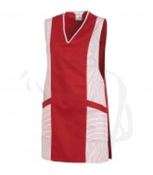 Schürzenkasack ohne Ärmel, Gr. I (36-42) 65% Polyester/35% Baumwolle, weiß/rot
