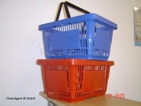 Einkaufskorb mit 2 Bügel, 48x29x24cm aus Kunststoff -farbig-, ca. 32 Liter